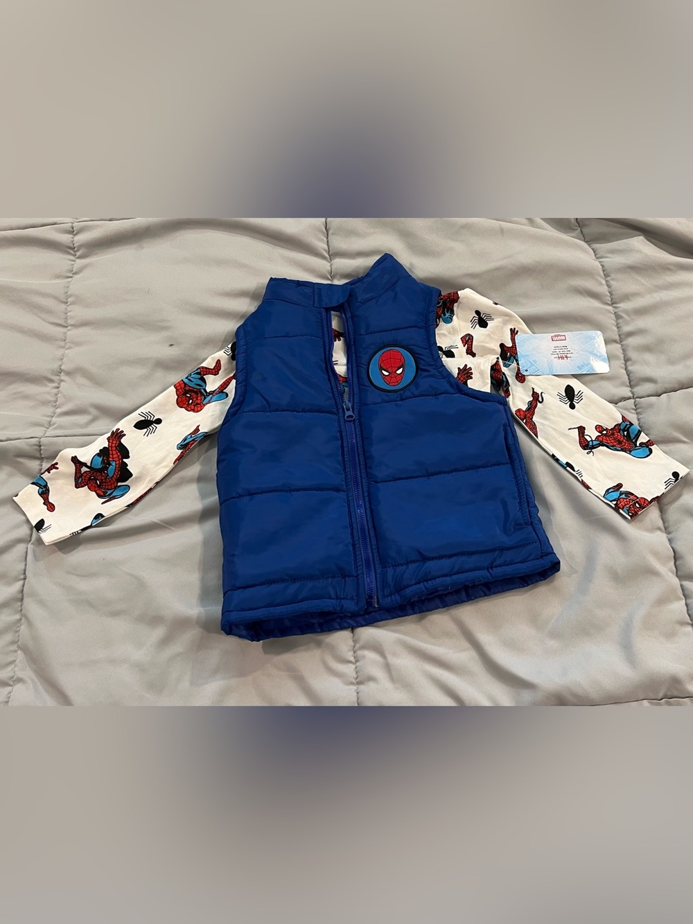 Marvel Boy's Gray Spider-Man Hoodie with Blue Puffer Vest and SpiderMan Shirt 3T - Picture 2 of 9